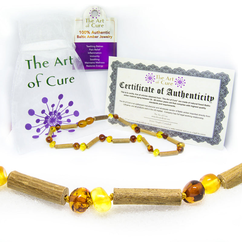 (12.5 in.) The Art of Cure Baltic Amber & Hazelwood Teething Necklace - Unisex - 1x1