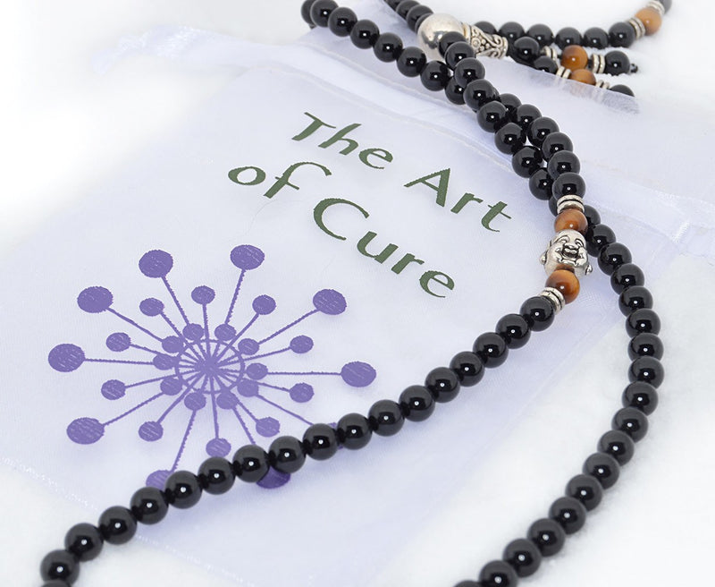 Healing Jewelry & Mala Meditation Beads (108 beads on a strand) Onyx & Tigers Eye - Adult Healing - The Art of Cure