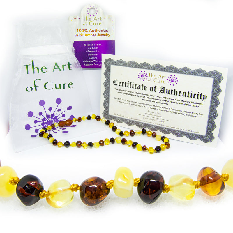 (12.5in) The Art of Cure Original Baltic Amber Teething Necklace- (Multicolored)