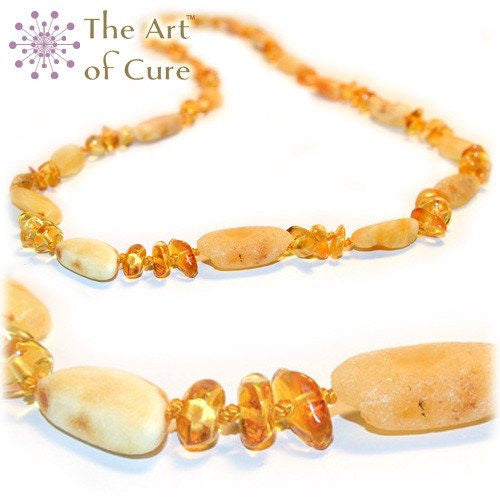(12.5in) Certified Baltic Amber Teething Necklace for Baby - Raw Bean & Lemon - Anti-Inflammatory -  - The Art of Cure