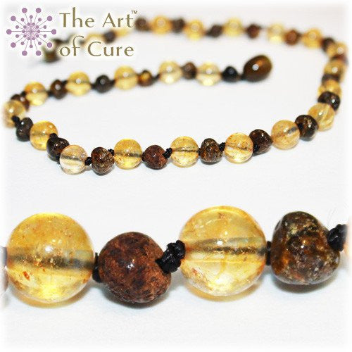 (12.5in) Semi-Precious & Certified Baltic Amber Teething Necklace for Baby - Green/Citrine -  - The Art of Cure