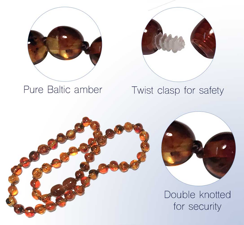 The Art of Cure Original Premium Baltic Amber & Semi-Stone Baby Teething Necklace - 12.5 inches (faceted) - Adult Healing - The Art of Cure