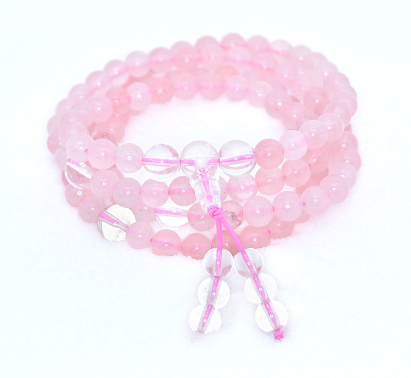Healing Jewelry & Mala Meditation Beads (108 beads on a strand) Pink Rose Quartz - Adult Healing - The Art of Cure