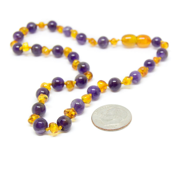 FLASH SALE - The Original Semi-Precious & Certified Baltic Amber Teething Necklace- Amethyst/Honey - Adult Healing - The Art of Cure