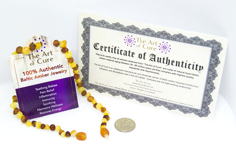 (12.5in) Certified Baltic Amber Teething Necklace for Baby - Raw Honey/Lemon -  - The Art of Cure