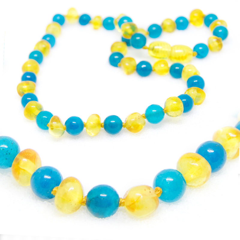 (12.5in) Semi-Precious & Certified Baltic Amber Teething Necklace for Baby - Blue Jade/Lemon -  - The Art of Cure