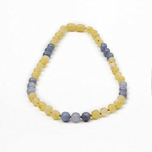 (12.5 in) Certified Baltic Amber & Semi-Precious Aquamarine Teething Necklace (aquamarine) - Adult Healing - The Art of Cure