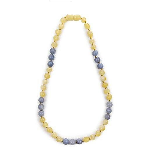 (12.5 in) Certified Baltic Amber & Semi-Precious Aquamarine Teething Necklace (aquamarine) - Adult Healing - The Art of Cure