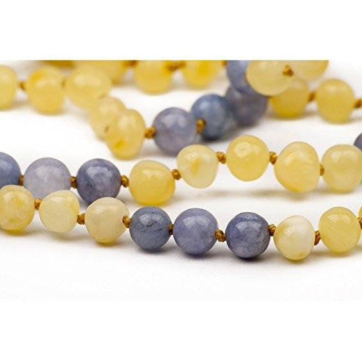 (12.5 in) Certified Baltic Amber & Semi-Precious Aquamarine Teething Necklace (aquamarine) - Adult Healing - The Art of Cure