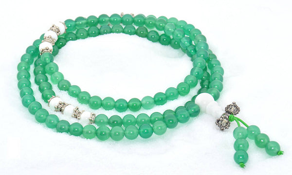 Healing Jewelry & Mala meditation beads (108 beads on a strand) Green Agate or Moss Agate - Adult Healing - The Art of Cure
