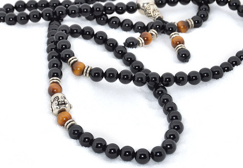 Healing Jewelry & Mala Meditation Beads (108 beads on a strand) Onyx & Tigers Eye - Adult Healing - The Art of Cure