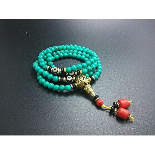 Healing Jewelry & Mala meditation beads (108 beads on a strand) Tibetan Green Turquoise - Adult Healing - The Art of Cure