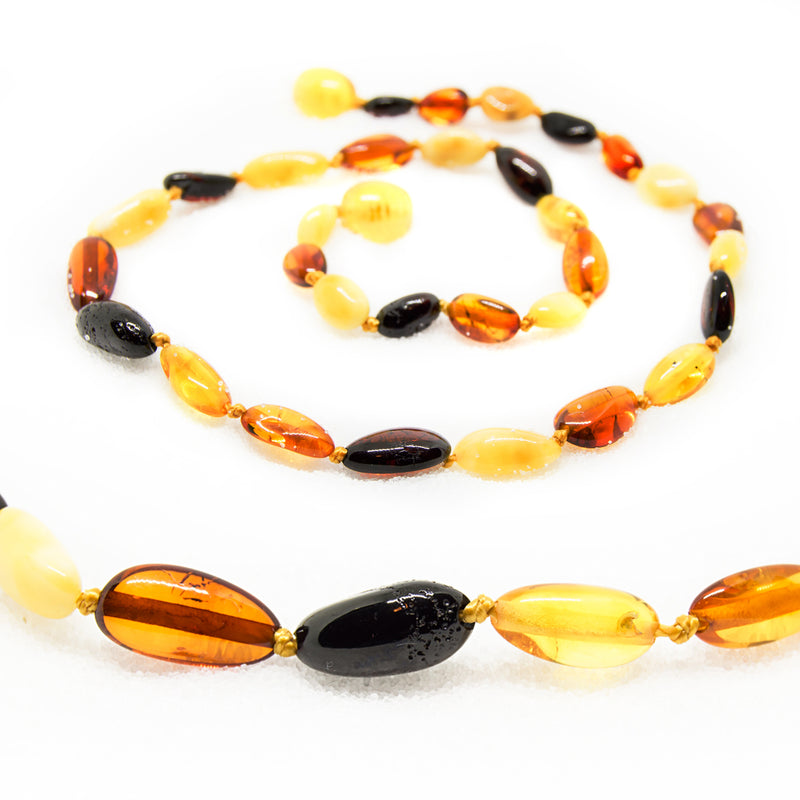(12.5in) The Art of Cure Baltic Amber Teething Necklace for Baby - MultiColor Bean
