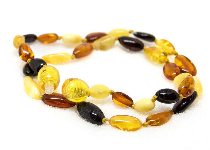 (12.5in) The Art of Cure Baltic Amber Teething Necklace for Baby - MultiColor Bean